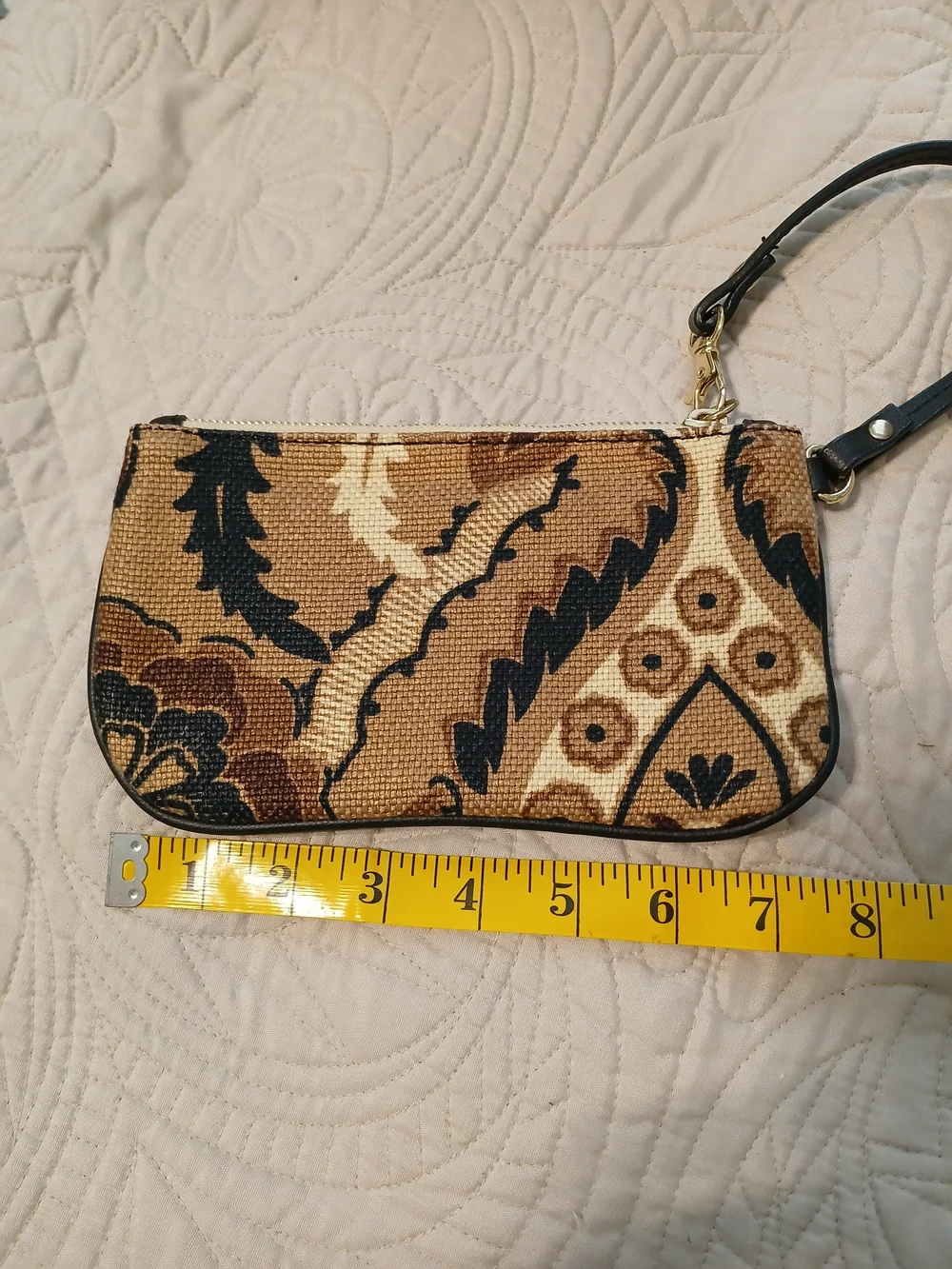 Spartina 449 Floral Wristlet Cosmetic Bag Brown & Black